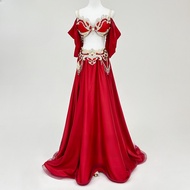 cod Belly Dance Performance Suit for Women Senior AB Stones Bra+satin Split Long Skirt 2pcs for Wome