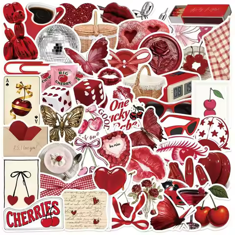 50 Pcs Vintage Y2K Cherry Girl Graffiti Stickers - Waterproof DIY Decals for Guitars Notebooks & Lug