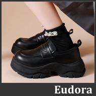 [Eudora] Thick-Soled Small Leather Shoes Preppy Style Loafers Height-Increasing Shoes Student Shoes 