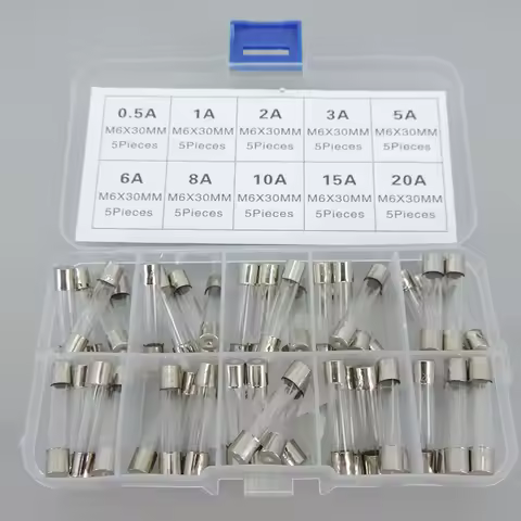 50Pc/box 6x30mm fast Blow Glass Tube mix Fuse Assorted Box mix Kits T 0.5A 1A, 2A, 3A, 5A, 6A, 8A, 1