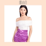 [MILIN] Ruched detailing Embellished ruched off-shoulder top เสื้อแต่งรูดปาดไหล่ตกแต่งด้วยคริสตัล / 