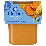 美國嘉寶Gerber 113g*2個裝/盒 寶寶蔬菜泥 番薯玉米泥 嬰幼兒營養輔食 6月+