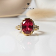 SHINY MEANING Elegant Red Ruby Plating Gold Gemstone Ring Anti-Fade Titanium Women's Elegant Model S