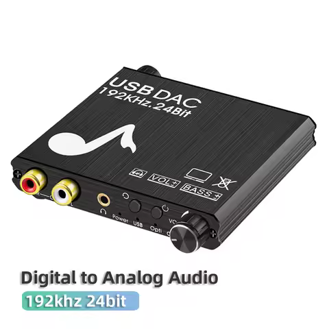 USB DAC 192kHz 24Bit Digital to Analog Converter with Bass&Volume Control Coaxial Toslink to Analog 