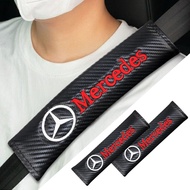 1pcs Car Seat Belt Cover Car Logo Black Carbon Leather Shoulder Pad for Mercedes Benz AMG W204 W205 
