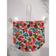 Waterproof Plastic Cloth Bag Drawstring With Handle Fruit Pattern Size 9x9 Inches Base 6x6.5 Inches.