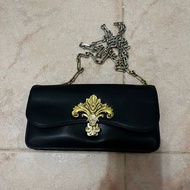 二手 charles and keith merial woc wallet on chain 黑皮金扣 手袋 銀包