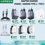 ORI UGREEN Kepala Charger Adaptor iPhone 45W / 36W / 30W / 20W / 18W / 10W USB A & Type C For iPhone