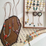 New Chinese Vintage Colorful Ceramic Necklace Women Ethnic Style Long Necklace For Women Necklace