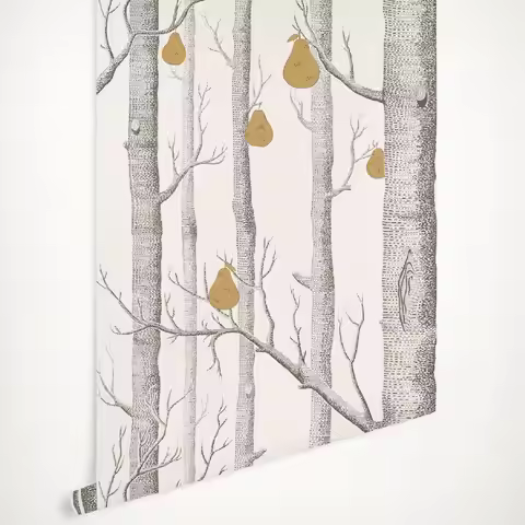 Contemporary Restyled Tapety Gray Birch trees with yellow pears wallpaper Scandinavian papel de pare