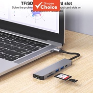 Multifunctional Adapter 4K 3 USB C Hub with Hub 3.0 6-in-1 USB Type-C Hub to HDMI Adapter TF SD Read