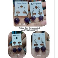 Ready Anting Batu Kecubung Ungu Asli 100% - Sepasang Anting Wanita