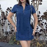 Women's Short Sleeve Zip Up Half Placket Casual Denim Dress Women's Denim Dress Zipper Front Short S