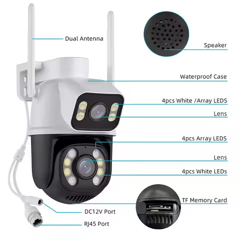 4K 8MP IP Camera Infrared Night Vision Dual Lens WiFi Surveillance Camera 360 Degree Rotation IP65 W