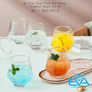 Set of 6 Deli Heat Resistant Hexagonal Diamond Glass Cups 320ML Diamond Shape Wiskey Glass Deli ES53