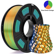 Silk Tricolor PLA 3D Printer Filament, 1.75mm 3D Printing Filament, Blue Green Orange 250g