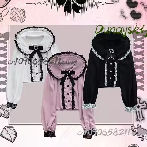 Jirai Kei girl cos Gothic dark subculture Y2K lace collar love Lolita shirt Halloween summer festiva