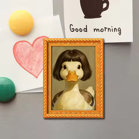 1 Piece of a Quirky Long-Haired Duck Pattern Fridge Magnet, Mini Photo Frame Design, Small Creative 
