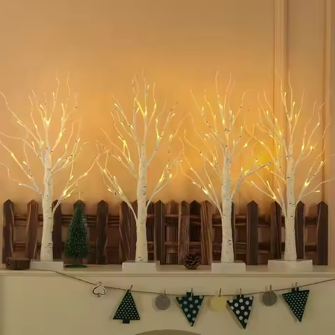 Lighted Birch Tree, 4 Pack 2FT Tree Indoor, Battery Operated Artificial Tree with 24 Warm White Ligh
