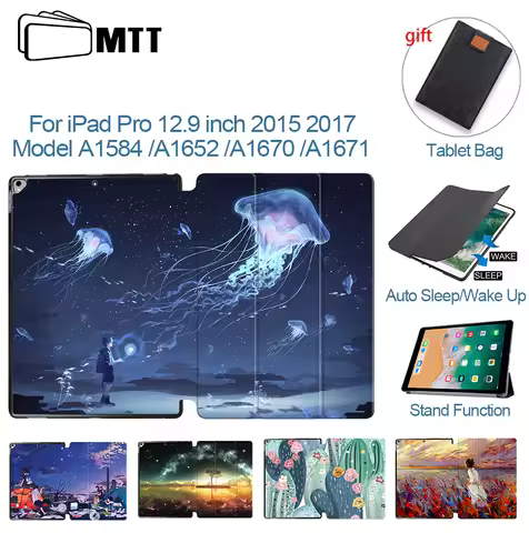 MTT Tablet Case For iPad Pro 12.9 inch 2015 2017 PU Leather Folio Flip Stand Cover Smart Protect fun