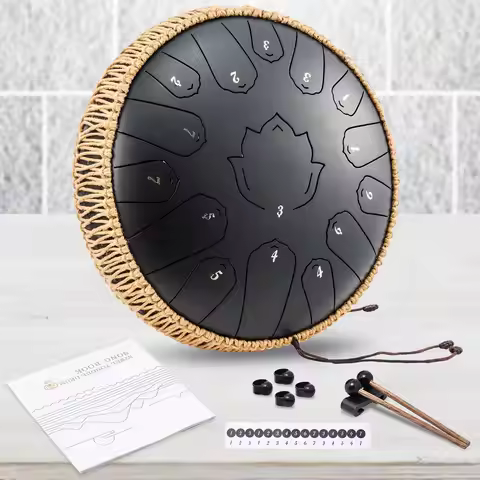 Hluru Steel Tongue Drum Glucophone 13 Inch 15 Notes C Tone Music Drum Ethereal Drum Percussion Music