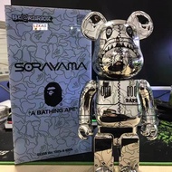 【Special Offer】Bearbrick × Bape × HajimeSorayama - SORAYAMA  A BATHING APE Silver Ver. 400% 28 cm Gear Joint High Quality Action Figures / Toy / Collection / Gift / Lzkail.sg