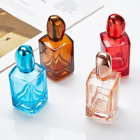 30ml 50ml Coloured Glass Perfume Bottle Transparent Square Bottle Cosmetic Fine Mist Spray Bottle Su