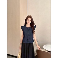 KEMEJA [LC] H&J A237 GOLD BUTTON SLEEVELESS DENIM SHIRT