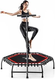 Trampoline for Adults 48'' Foldable Mini Trampoline Rebounder Trampoline with Bungees Max Load 330lbs Portable Trampoline for Adults Indoor/Garden Workout with Adjustable Foam Handle&amp;Storage Bag