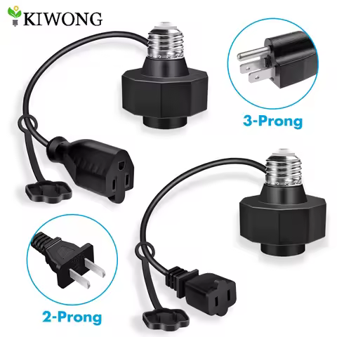 Outlet Light Socket Adapter E26 Bulb Socket to 2/3 Prong Outlet with Extension Cord Flexible Light S