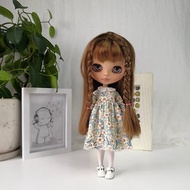 Light olive dress flowers Blythe doll. Outfit Blythe doll. Clothes Blythe doll