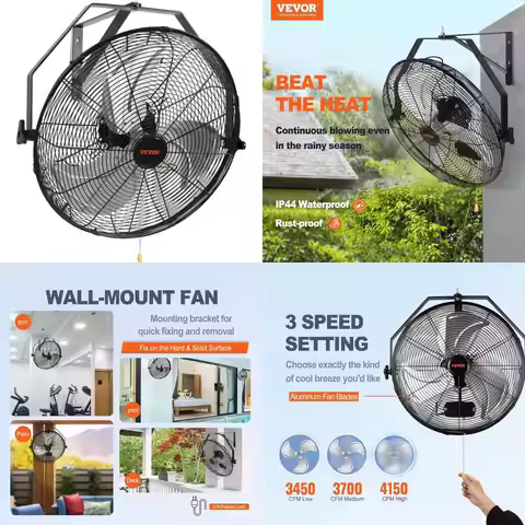 18 Inch 3-Speed Waterproof Wall Fan, IP44 Rated, 4150 CFM for Outdoor & Indoor Use, Suitable for Wor