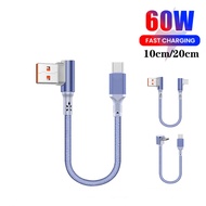 90° Short USB Type C Cable 60W USB C To USB C Cable For Huawei Sumsung 6A Power Bank Fast Charging D
