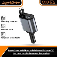120W Car Charger fast charging Rectractable Cable 4in1 Type-C and Iphone fast charging Qualcomm 3.0