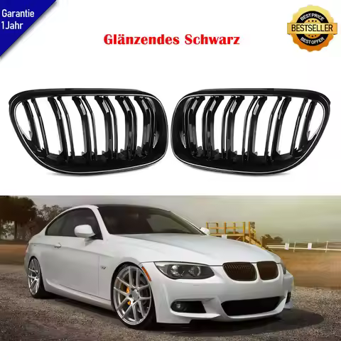 Schwarz Glänz Nieren Grill Kühlergrill Doppelsteg Für BMW E92 E93 2DR LCI Paar