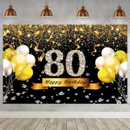 5x3ft 80th Birthday Photography Backdrop Party Decoration Black Gold Sign Poster Happy 80th Birthday