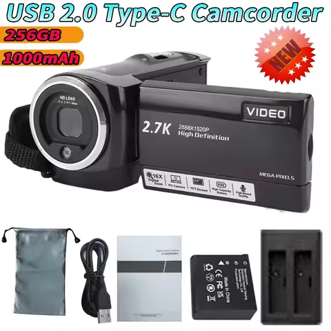 USB 2.0 Type-C Camcorder 50MP 16X Digital Zoom Video Camera 2.7K Digital Video Camera Video Recorder