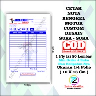 Cetak Nota Bengkel Custom 1 ply 1/4 Folio Dengan Nama Sendiri Nota Bengkel Motor , Nota Custom Nama 