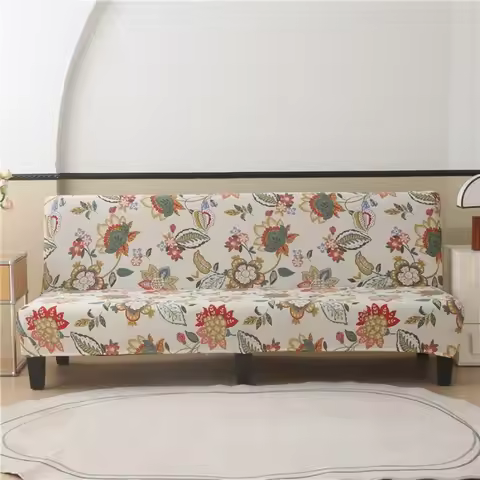 Printed milk silk elastic armless folding sofa bed cover all-inclusive anti-dirty sofa cover