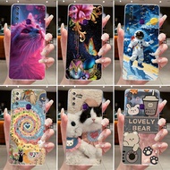 For Huawei Y6p Case MED-LX9 Transparent Aesthetic Cute Cat Fashion Silicone Shockproof Phone Case Hu