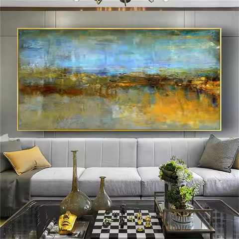 HandPainted Landscape Canvas Oil Painting Wall Art for Living Room Vintage Lake View at Dawn Home De