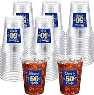Amyhill 60 Pack 50th Birthday Cup 12 oz Blue Cheers to Years Cups Disposable Clear Party Cups Happy 