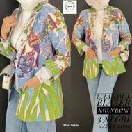 BLAZER LULA KAMAL BLUE GREEN VEST BATIK GFB BY BATIK SOLO. BATIK VEST FOR WORK, OFFICE, TEACHER, LEC