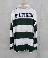 近新品 #TOMMY HILFIGER 條紋橄欖球衫 白綠 / 重磅 / 電繡 / 馬球 / POLO衫 / oversized