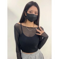 Super Beautiful Gauze Thick Cup (Detachable) Fake 2-Piece Long-Sleeved Top (0832999)