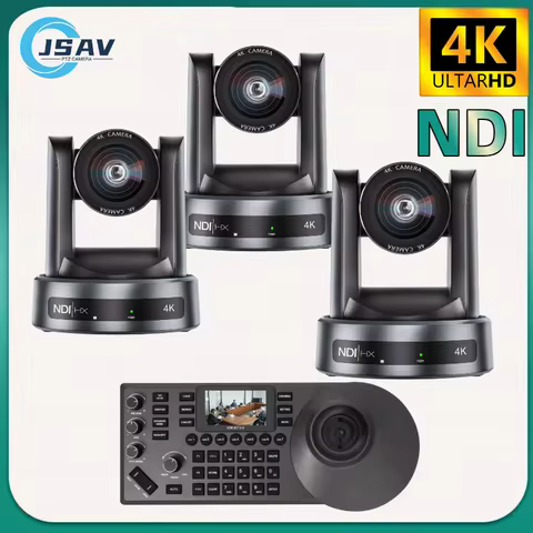 JSAV 4K/1080P 60fps NDI PTZ Camera with Controller, 20x Zoom POE, AI Tracking, HDMI USB LAN SDI for 