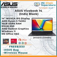 ASUS Vivobook M1405YA-LY200WS Indie Black Laptop - 14" WUXGA IPS / AMD Ryzen 5 7430U / 16GB DDR4 RAM / 512GB SSD / AMD Radeon Graphics / Windows 11 w/ MS Office
