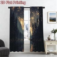 2D flat printing 2pcs Curtain Window Treatment Curtains Starry Night Over Mountains(4) Digital Print