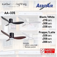 [Free delivery] Hugger Ceiling Fan, Aeroair AA335 with remote control and tri-color LED light, 35", 