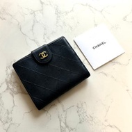 中古Chanel雙面小羊皮革 黑色短夾 皮夾 錢包 小包 古董二手包